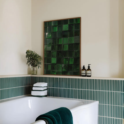 Emerald Green Geometric Tile Print, Mid Century Mod Square Wall Art, Minimalist Optical Illusion Poster, Modern Graphic Decor, Teal Navy Art