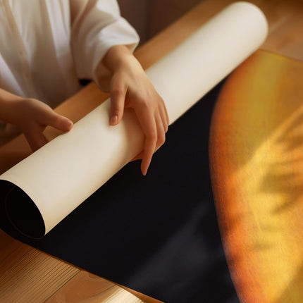 Celestial Sun Painting Art Print, Dark Horizon Solar Wall Art, Minimalist Gold Glow Poster, Modernist Abstract Decor, Moody Sunset Wall Art