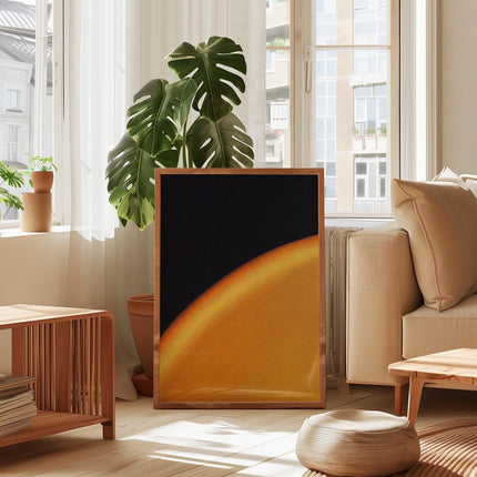 Celestial Sun Painting Art Print, Dark Horizon Solar Wall Art, Minimalist Gold Glow Poster, Modernist Abstract Decor, Moody Sunset Wall Art