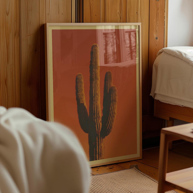 Retro Saguaro Cactus Photo Print, Vintage Desert Wall Art, Terracotta Southwestern Decor, Arizona Sunset Poster, Rustic Boho Cactus Art