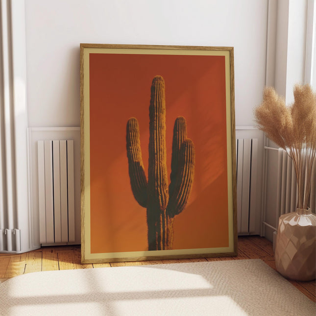 Retro Saguaro Cactus Photo Print, Vintage Desert Wall Art, Terracotta Southwestern Decor, Arizona Sunset Poster, Rustic Boho Cactus Art