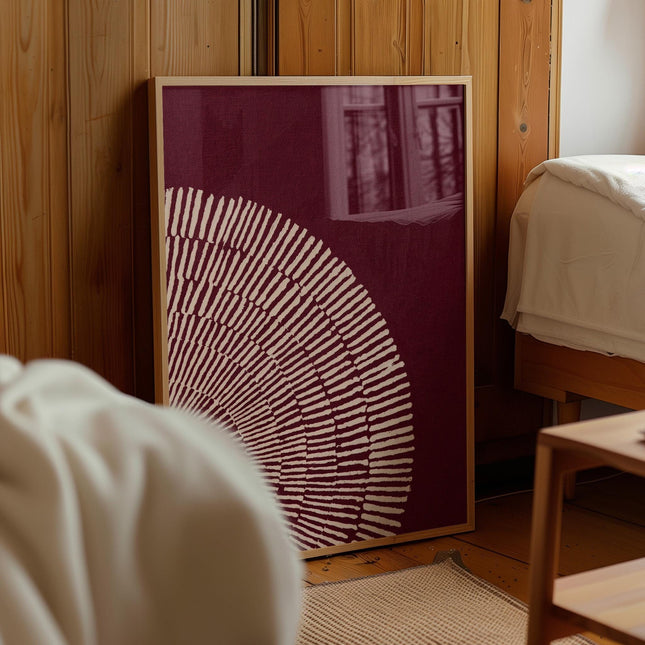 Abstract Sunburst Wall Art, Modern Boho Burgundy Print, Terracotta Geometric Poster, Minimalist Radial Art, Contemporary Rustic Decor