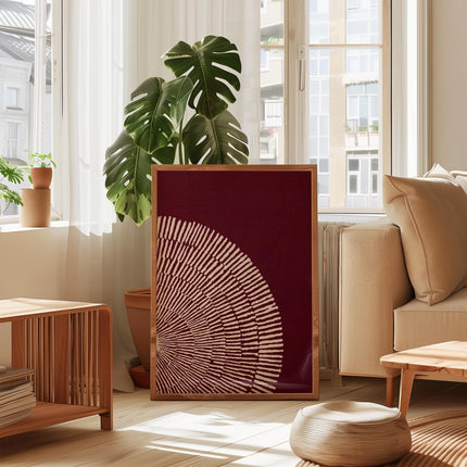 Abstract Sunburst Wall Art, Modern Boho Burgundy Print, Terracotta Geometric Poster, Minimalist Radial Art, Contemporary Rustic Decor