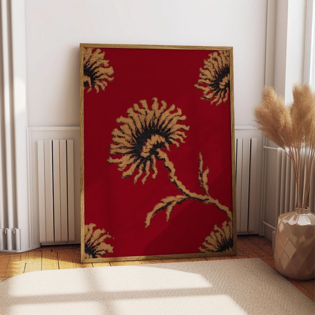 Gothic Sunflower Art Print, Dark Academia Floral Decor, Moody Botanical Poster, Terracotta and Charcoal Flower Art, Vintage Gothic Decor