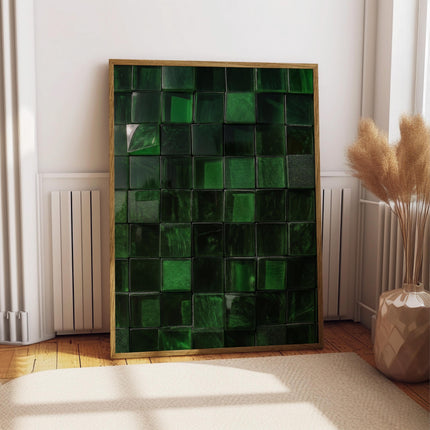 Emerald Green Geometric Tile Print, Mid Century Mod Square Wall Art, Minimalist Optical Illusion Poster, Modern Graphic Decor, Teal Navy Art